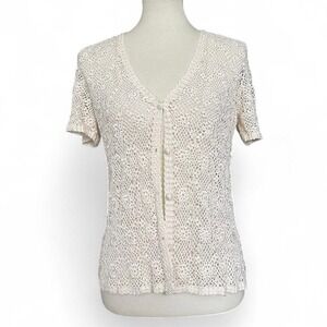 1960's silk, lace, button down blouse with fabric buttons